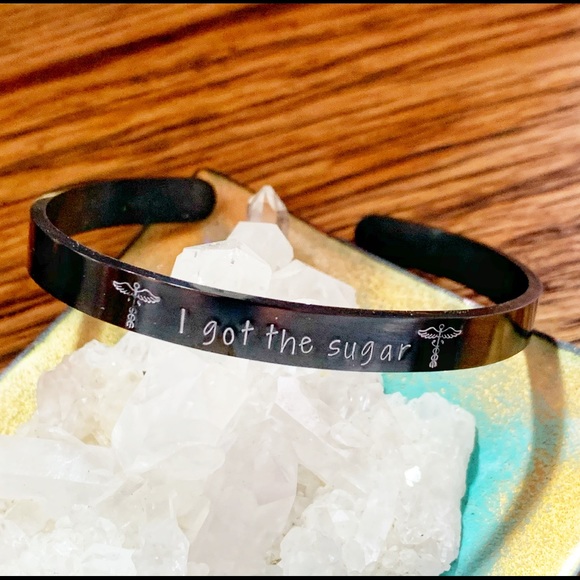 🆕 Diabetic Medical Alert Bracelet I got The Sugar Handstamped Cuff T1D Diabetes - Picture 1 of 4